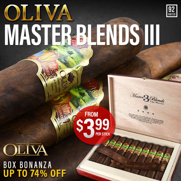 OLIVA MASTER BLENDS III BOXES, $3.99/STICK….74% off, 20-cts of crispness!